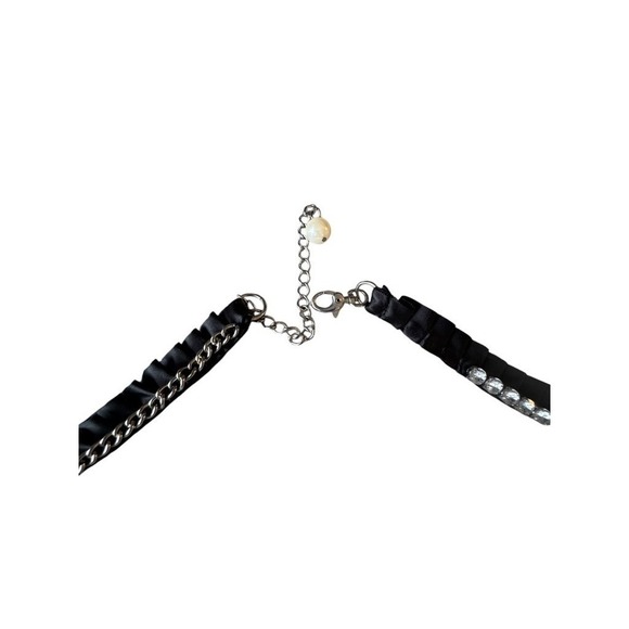 Y2k Vintage grossgrain ribbon belt black with pearl chain rhinestones